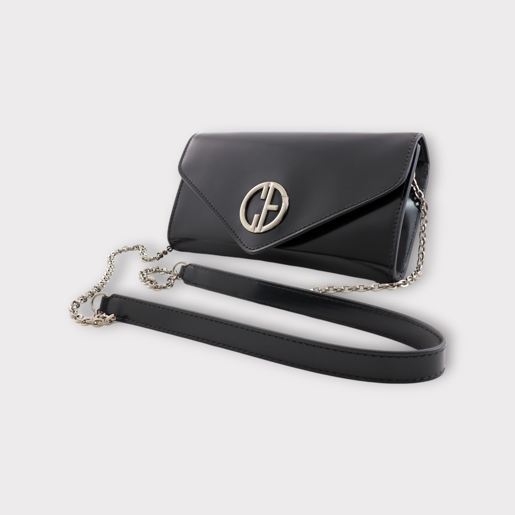 Small handbag - crossbody - Black semi patent leather - Silver 