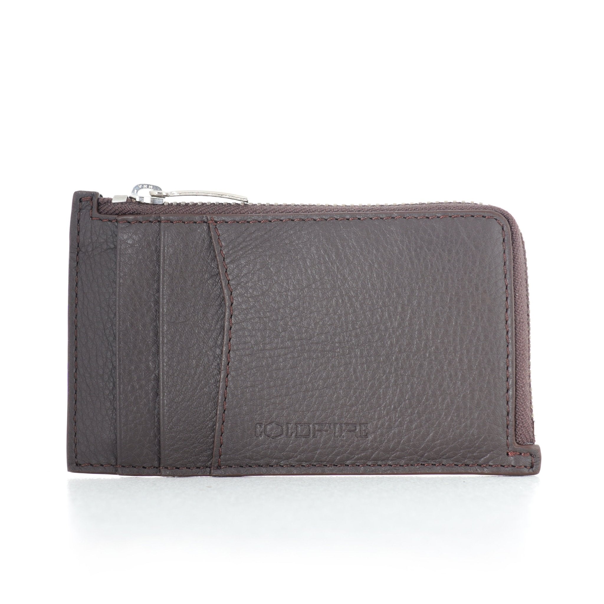 Genuine Leather Cardholder with Zipper in Brown - Unisex - COLDFIRE