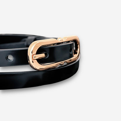 Solstice Gold - Black Semi Patent-women's belt-COLDFIRE