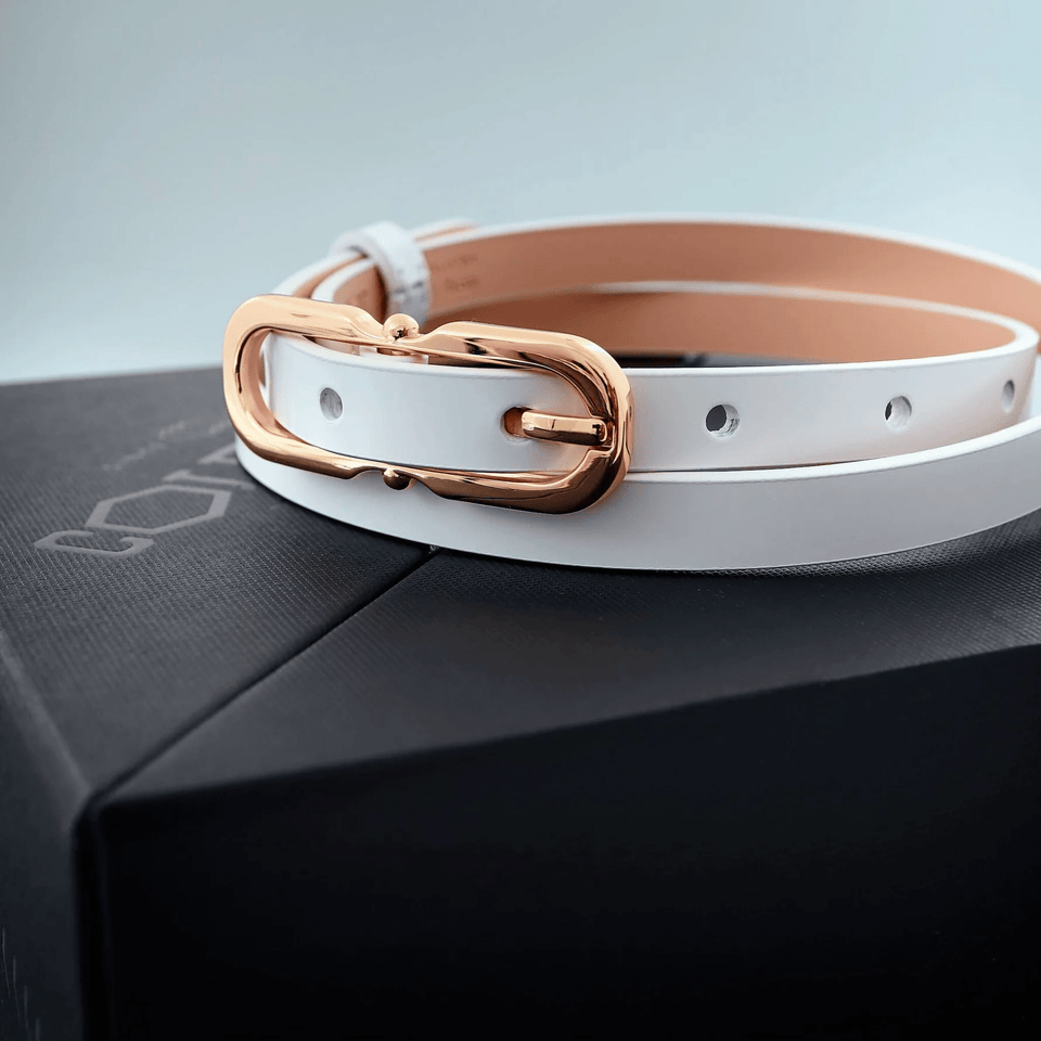 Women's belt - genuine leather - 12 mm - White semi patent - Gold | COLDFIRE - COLDFIRE