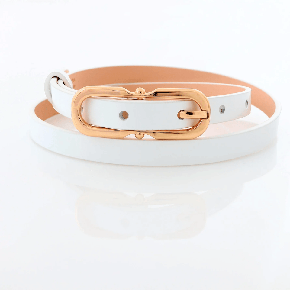 Women's belt - genuine leather - 12 mm - White semi patent - Gold | COLDFIRE - COLDFIRE