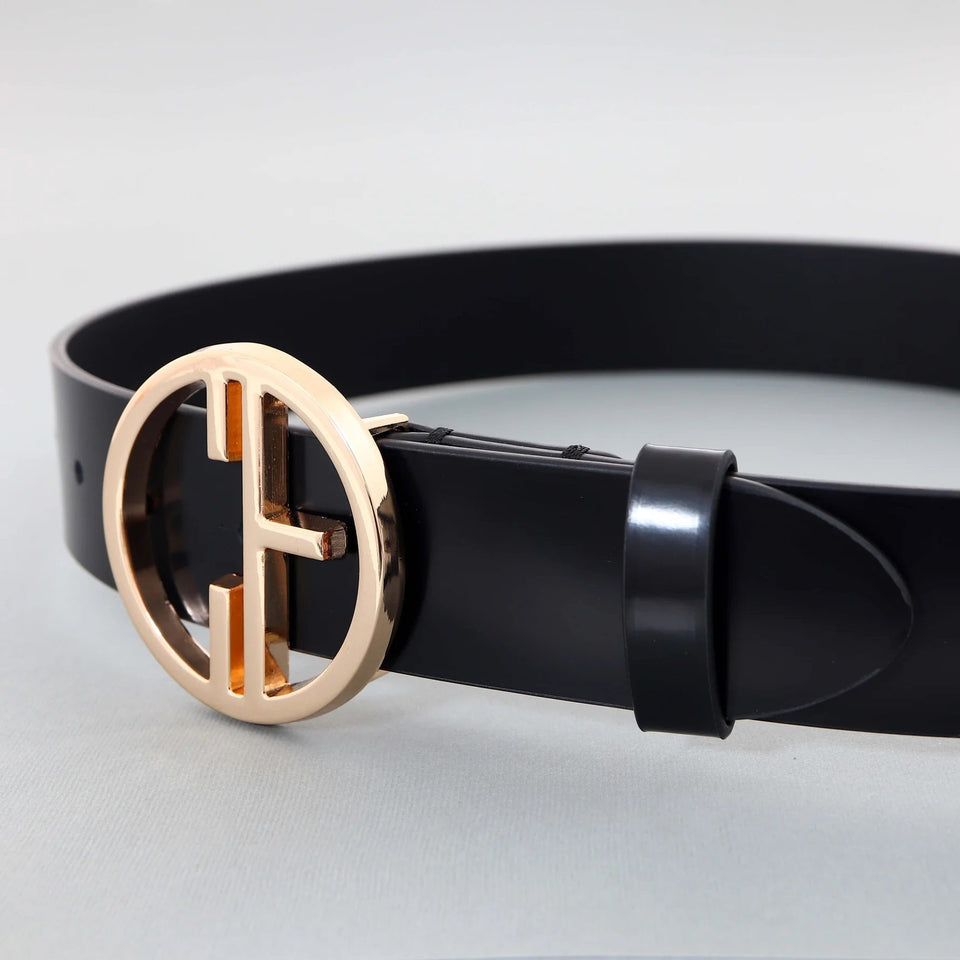 Women's belt - Semi patent leather - 35 mm - Black - Gold | COLDFIRE - COLDFIRE