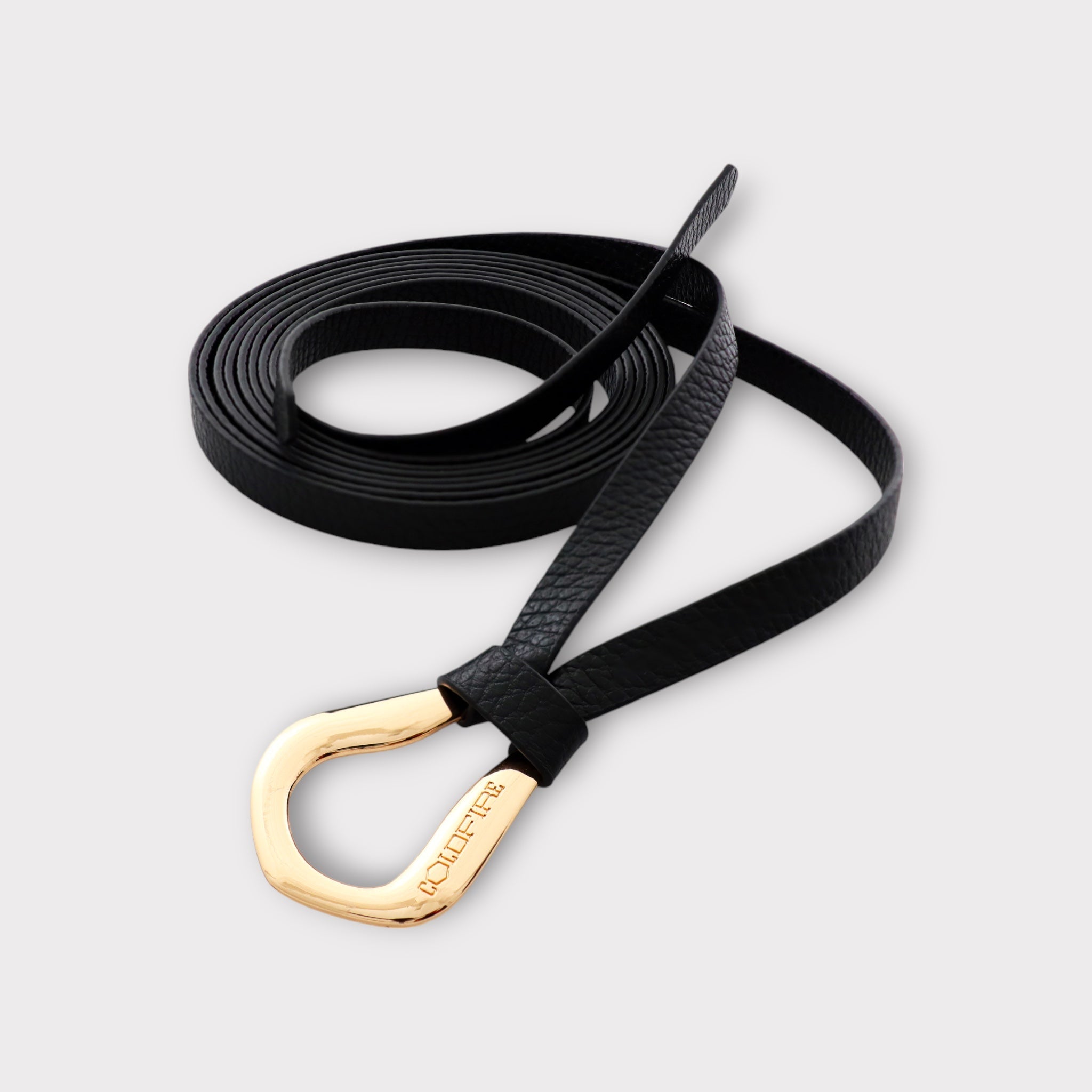 Women's double knot belt - genuine leather - 10 mm - Black - Gold | COLDFIRE - COLDFIRE