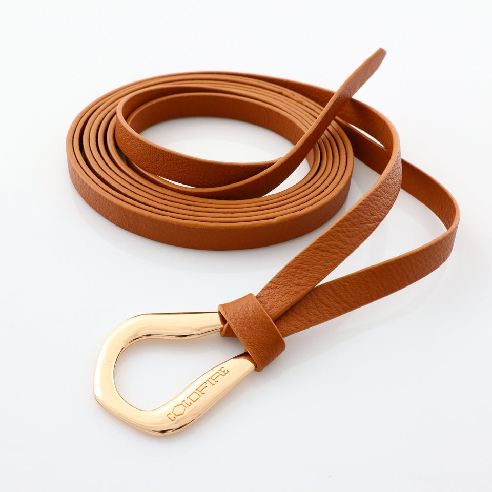 Women's double knot belt - genuine leather - 10 mm - Camel - Gold | COLDFIRE - COLDFIRE