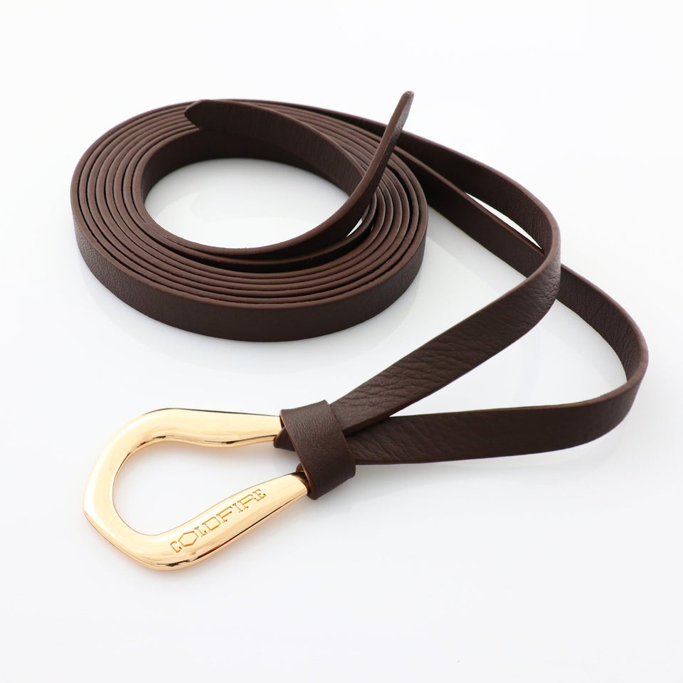 Women's double knot belt - genuine leather - 10 mm - Dark Brown - Gold | COLDFIRE - COLDFIRE