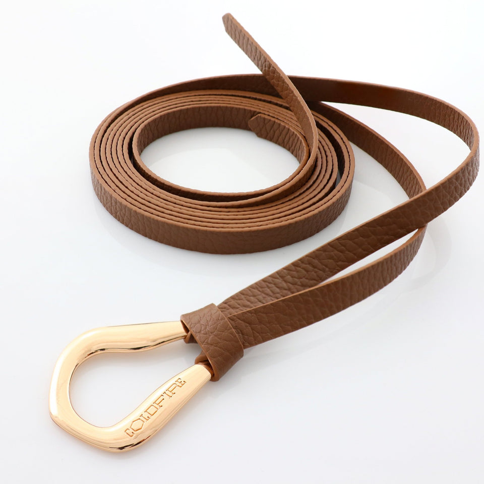 Women's double knot belt - genuine leather - 10 mm - Taupe - Gold | COLDFIRE - COLDFIRE