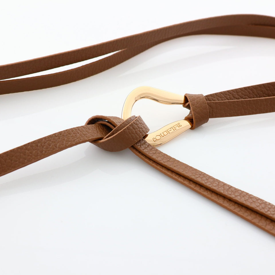 Women's double knot belt - genuine leather - 10 mm - Taupe - Gold | COLDFIRE - COLDFIRE