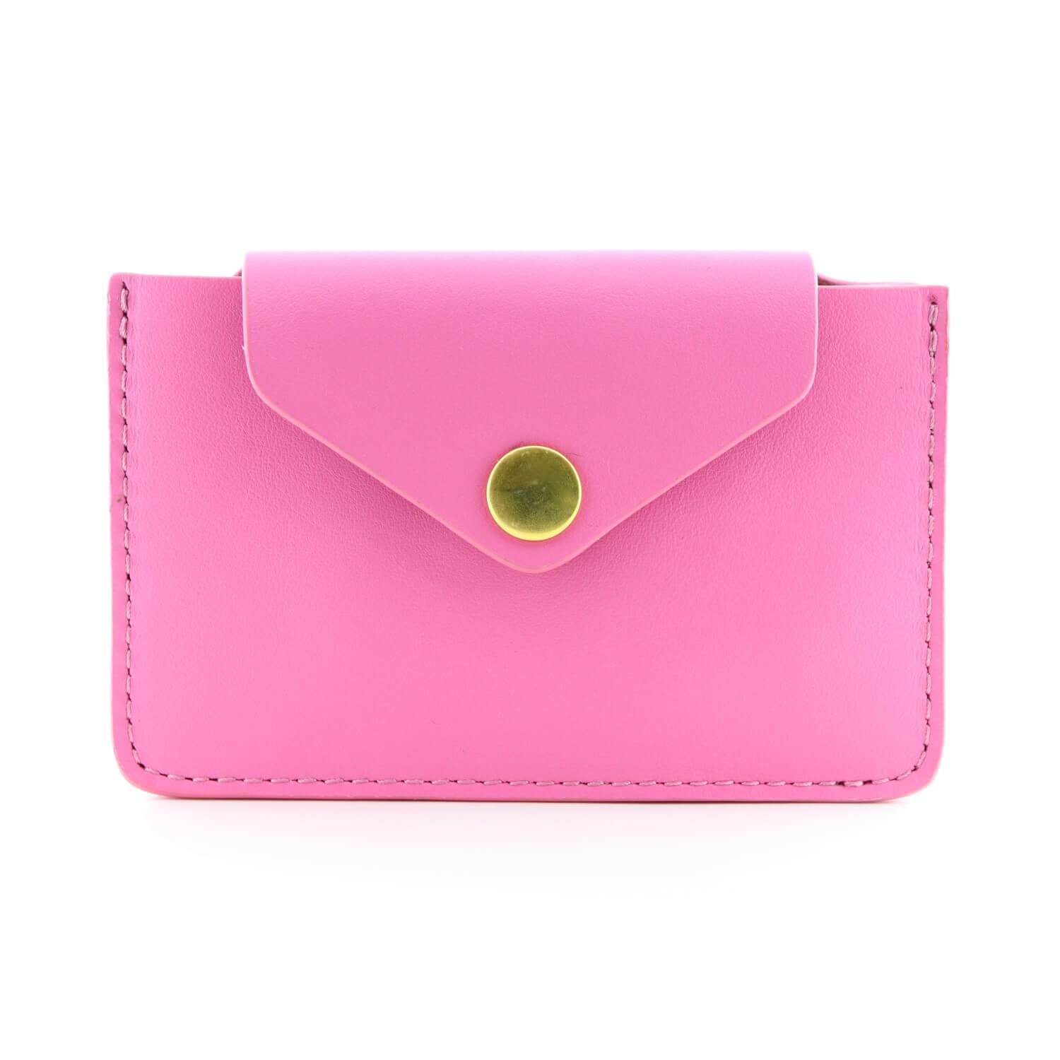 Women's Small Card Case Wallet with Flap. Mini Credit Card Holder. Soft Candy Pink Leather - COLDFIRE